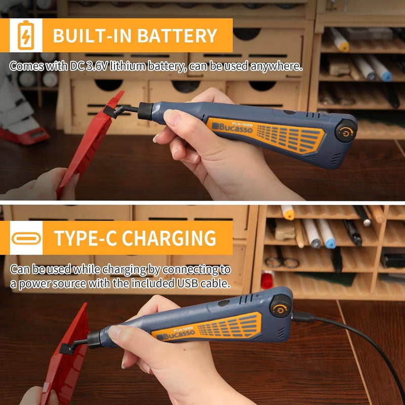 Bucasso Cordless Pen Sander, Variable Speed and USB Charging with LED Light, Multi-Purpose Power Tool for Sanding, Polishing, Finishing, DIY Crafts, Blue - Image 2